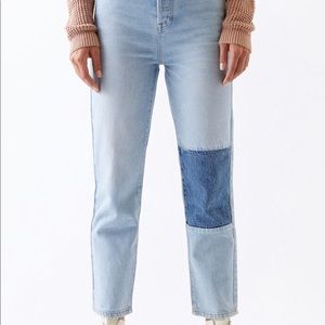 Knee patch straight leg jeans